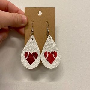 Heart Baseball Earrings
